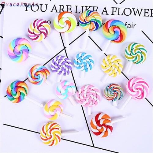 GraceAngie 10pcs/lot Cute Lollipop Candy ornament Slime Charms Randomly Sent Polymer Clay Toy DIY Making Decor Accessories