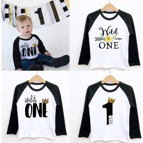 Wild One Boys Girls Outfit First Birthday T-shirt Long Sleeve Raglan Tee Shirts Toddler Baby Fashion Tops Tee Shirt Drop Ship