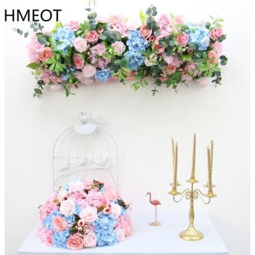 Customized Rose Artificial Flower Row Arrangement Bouquet Flower Ball Wedding Table Centerpieces Decor Party Backdrop Display