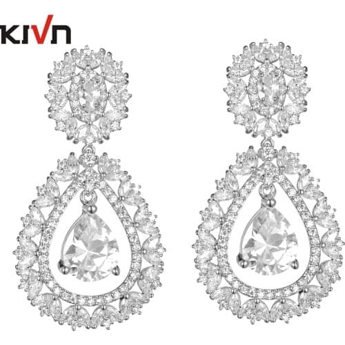 KIVN Fashion Jewelry Dangle CZ Cubic Zirconia Bridal Wedding Earrings For Womens Girls Mothers Promotion Birthday Gifts