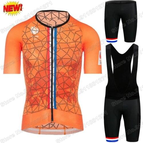 2021 Netherlands National Team Cycling Jersey Set Mens Dutch Cycling Clothing MTB Road Race Bike Shirts Suit Bicycle Bib Shorts