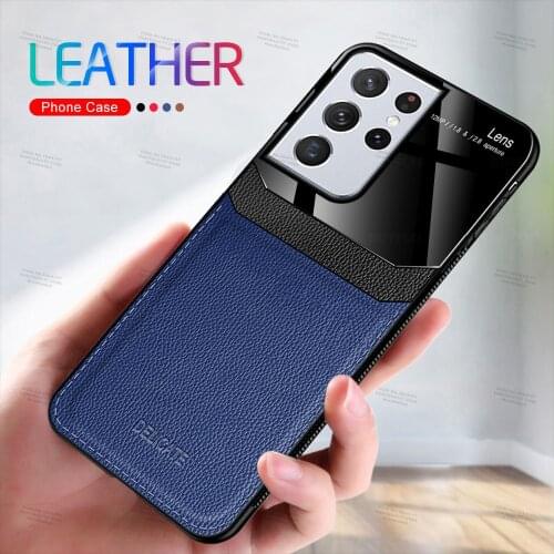 Leather Plexiglass Back Phone Shell For Samsung Galaxy S21 Ultra soft silicone tpu bumper for samsung s21 plus fe Phone Cover