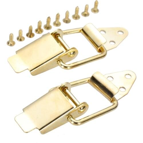 2pcs Metal Box Buckle Gold Lock Spring Loaded Latch Catch Toggle Duckbill Button 80*18mm Iron Hasp Door Window Cabinet w/screws