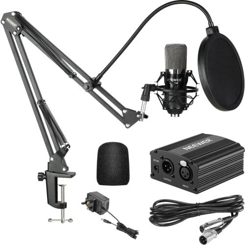 Neewer Karaoke NW-700 Condenser Microphone Black Mic Black 48V Phantom Power Supply Home Studio Recording Arm Stand Shock Mount