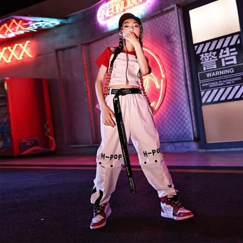 Ballroom Hip Hop Dance Clothes For Girls ChildrenS Day Jazz Performance Costumes White Vest Loose Pants Rave Clothes DN8860