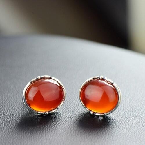 S925 silver mosaic jewelry wholesale original red Onyx retro earrings, art lady jewelry earrings wholesale