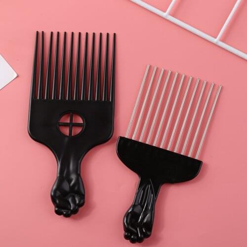 Wide Teeth Salon Use Black Metal African American Pick Comb Insert Curly Hairbrush Hair Comb For Hairdressing Styling Tool