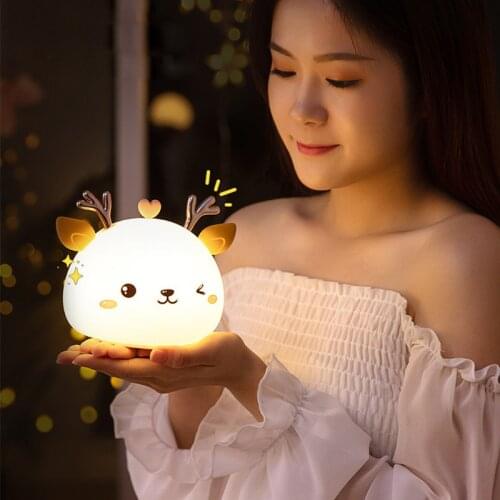 Cute LED Night Light Silicone Touch Sensor 7 Colors Deer Night Lamp Kids Baby Bedroom Desktop Decor Ornaments Battery/USB Charge
