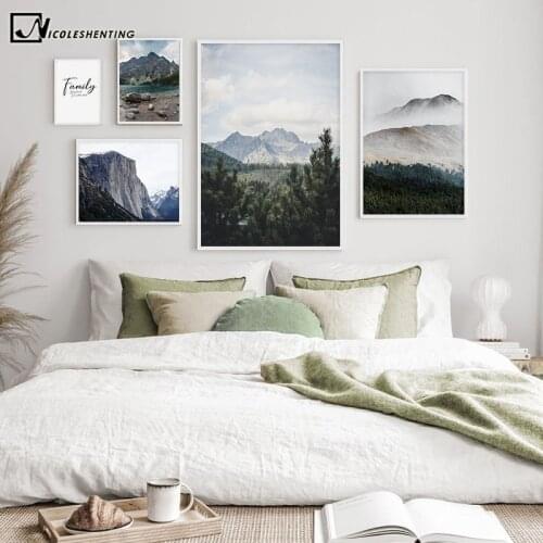 Scandinavian Decoration Canvas Painting Calligraphy Forest Mountain Lake Poster Nordic Nature Landscape Print Wall Art Picture