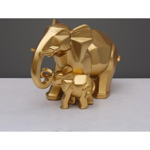 Elephant Statue Animal Home Decor Resin Geometric Mother and Child of Elephant Figurines Desktop Crafts Abstract Sculptures Gift
