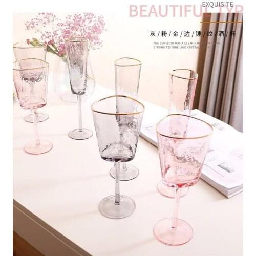 Phnom Penh hammer grain Crystal wine glass Transparent Pink Gray Champagne Cup goblet Home Drinking Glass Bar Hotel Wedding Cups