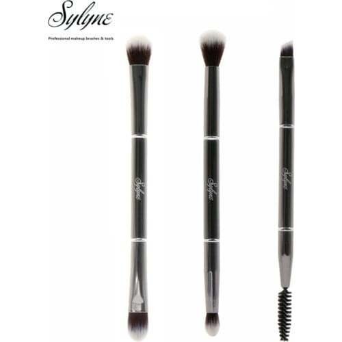 Sylyne 3pcs makeup brushes metal double ended blending eyebrow eyeshadow eyeliner eye brow concealer makeup brush set kit tools