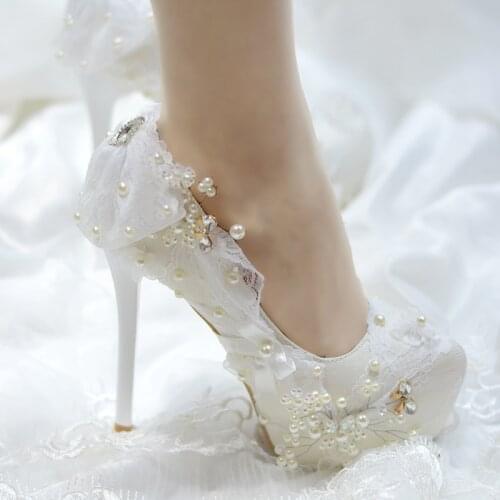 Lace Wedding Shoes Dress Princess Crystal Rhinestone High Heel Shoes Woman Female Elegant Womens Pumps Plataformas Mujer Sandal