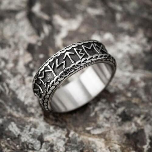 Vintage Men Stainless Steel Nordic Odin Rune Ring Norse Scandinavian Viking Celtic Knot Ring Retro Amulet Jewelry Gifts