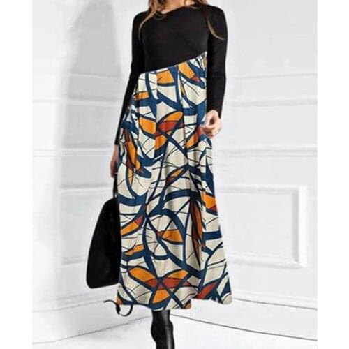 Vintage O-Neck Floral Printed Party Dress Women Elegant Long Sleeve A-Line Dresses 2021 Autumn Winter Casual Loose Dress Mujers