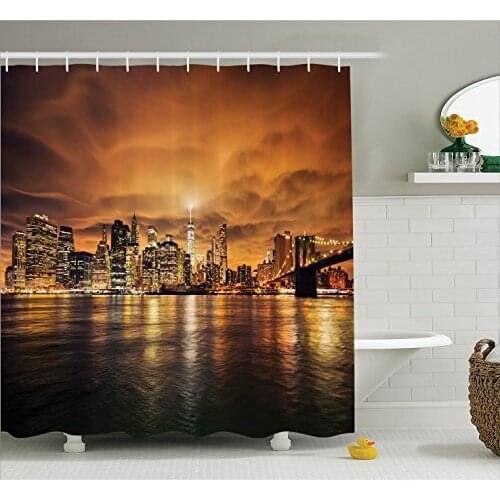 New York Shower Curtain Manhattan at Sunset New York City View from Brooklyn Lights Reflections Seaport Scenery Bath Curtains