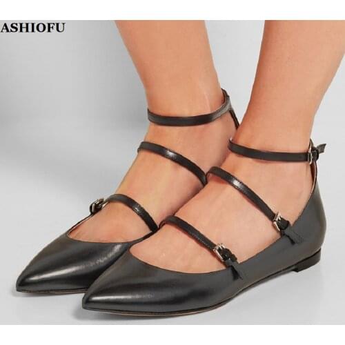 ASHIOFU New Womens Flats Shoes Buckle Strap Party Prom Flat Boat Ballets Daily Wear Fashion Flat Court Shoes