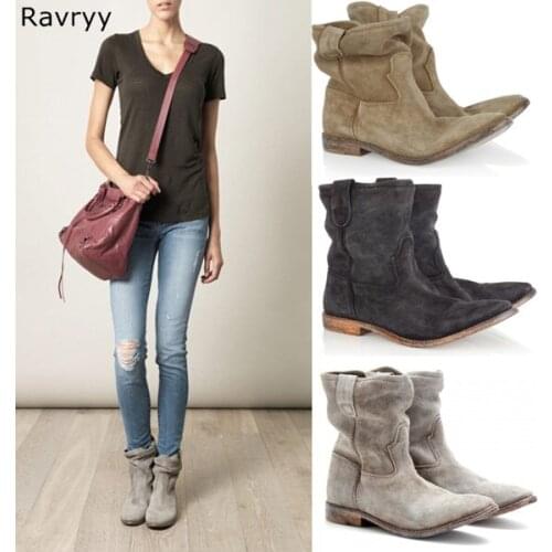 Good Quality Gray Suede lather Woman Ankle Boots Concise Flat Short Boot Reatro Style Hot Fashion Autumn Winter Female Shoes