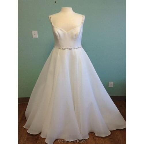 Real Photo Ball Gown Sweetheart Spaghetti Straps Bridal Gowns Organza Wedding Dresses Beaded Straps Belt Vestido De Noiva