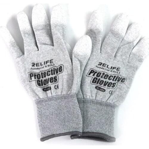 10pcs/lot RELIFE RL-063 Anti-Static Gloves For Phone Computer Refurbishment Coated Finger Clean Gloves Knitted Glove Repair Tool
