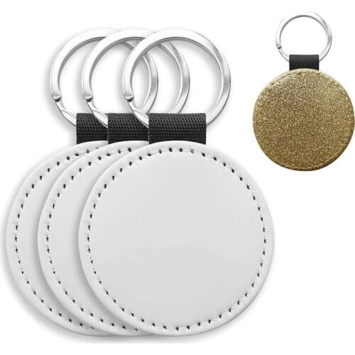 10 Pack Sublimation Blanks Keychain Glitter PU Leather Keychain DIY Heat Transfer Keyring