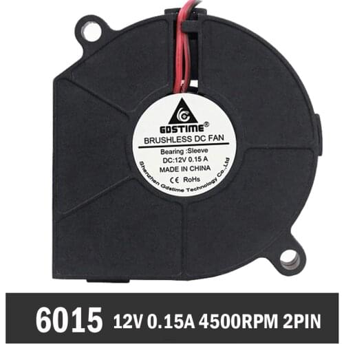 GDSTIME 2PCS 60x15mm 6015 60mm 12V Cooler Fan Turbo Brushless 3D Printer DC Blower Cooling Fans