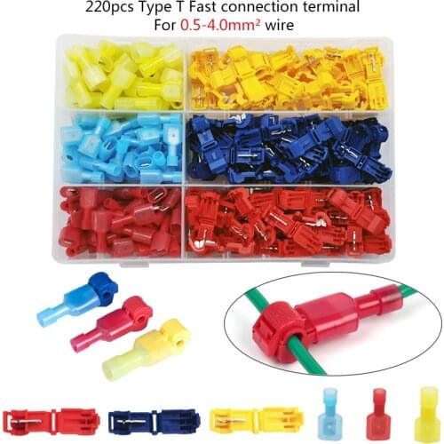 220PCS T-Type Quick Disconnect Wire Connector Terminal Block Non-Destructive Line Clamp Combination Box Terminal