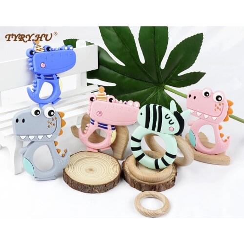 TYRY.HU 5 PC Dinosaur Food Grade Silicone Baby Teethers Pendant Necklace DIY Accessory BPA Free Chewable Toys Silicone Teether
