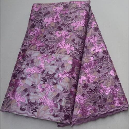 5yards/pc) lilac purple African sequins French net lace fabric with very beautiful embroidery and beads for party dress FLP982