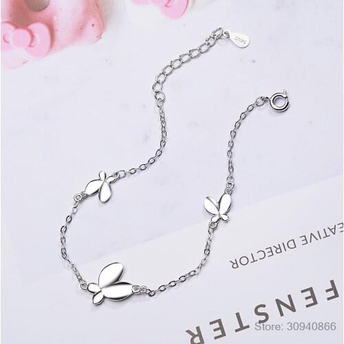 925 Sterling Silver Bracelet Jewelry New Korean Simple Wild Sparkling Butterfly Bracelet For Student Women Birthday Gifts