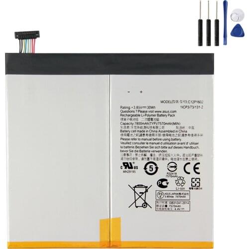 Original Replacement Tablet Battery C12P1602 For ASUS ZenPad Z10 ZT500KL Genuine C12P1602 Tablet Battery 7800mAh With Free Tools