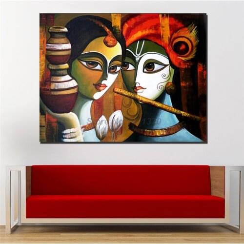Buddha Radha Krishna True Love Vintage Poster Canvas Abstract Print Wall Art Modern Picture For Living Room Home Decoration