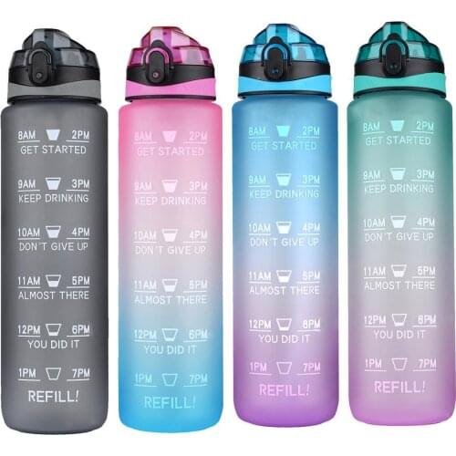 Water Bottles 1000ML Portable Leakproof Outdoor Sport Water Bottle With Time Marker Bottle Gym Fitness Sports Water Jugs