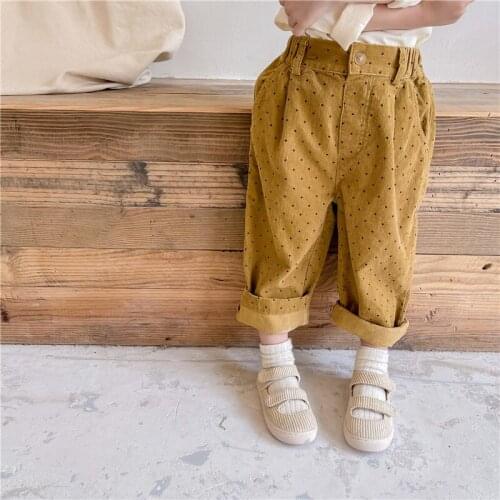 Koodykids Baby Boys Girls Corduroy Pants Yellow Beige Dot Pants Loose Autumn Trousers Kids Girls Casual Corduroy Pants Spring