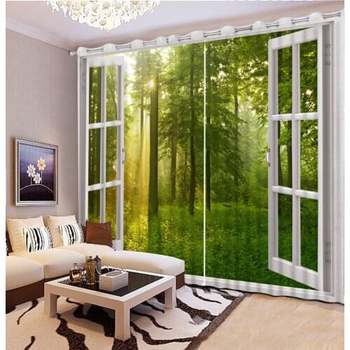 European Modern Curtain forest sunlight nature Window Curtains Photo 3D Curtain For Home Decoration