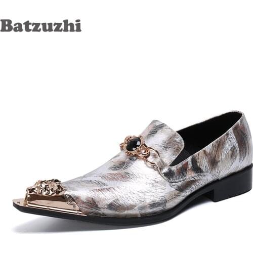Batzuzhi Pointed Toe Dress Shoes Men Western Handmade Men Shoes Gold Slip on Formal Business Shoes Party Zapatos Hombre, US6-12