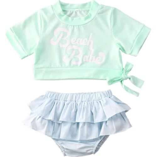 0-24M Newborn Infant Baby Girls Clothes Sets Letter Print Short Sleeve T Shirts Tops+Shorts 2pcs Outfits