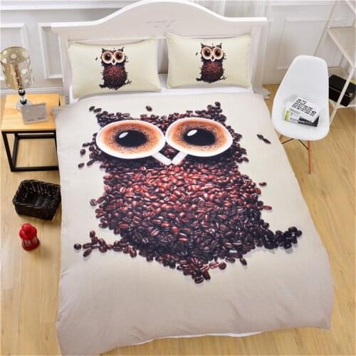 Animal Creative Owl Quilt Cover with 2 Pillowcase Fashion Bedding 3 Piece Set 3D Printing Comforter Bed Duvet Cover