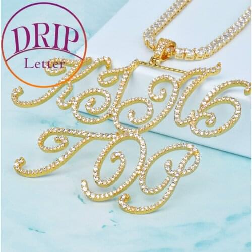 Cursive Letter Pendant Custom Name Mens Hip Hop Rock Street Necklace