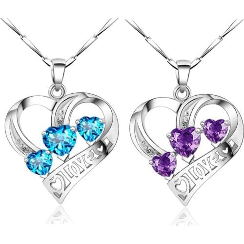 Hot Sall Love Pendant for Mother Gift S925 Sterling Silver Blue topaz Amethyst Fine Jewelry 2019 New