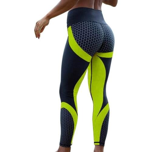 Sexy Women Leggings Trend Style Geometric Honeycomb Digital Printed Up Hip High Waist Pants Sports Yo-ga Leggings Fitness Pants