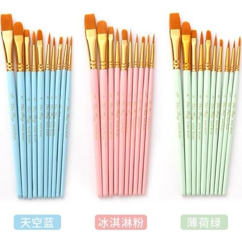 Matt blue nylon oil painting brush watercolor brush digital painting 10 sets of student childrens painting art supplies waterco