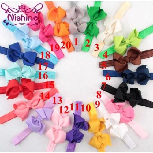 Nishine 20pcs/lot 3" Children Handmade Bow Headband Toddler Headwear Ribbon Bowknot Girls Hair Bands Hair Accessories