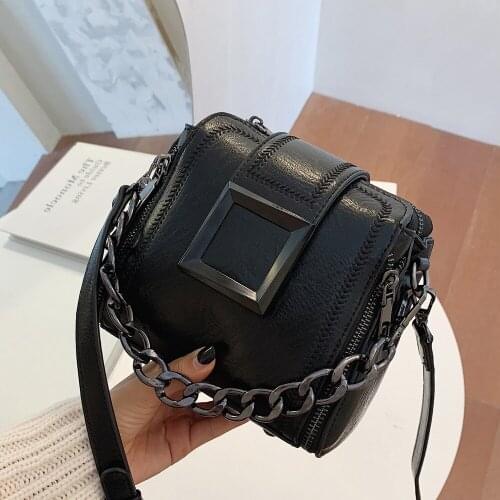 New PU Leather Retro Chains Hasp Shoulder Bag Small Delicate Bucket Bags Female Crossbody Bag Ladies Handbag