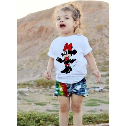 Disney 2021 Summer New Childrens Baby Cotton Clothes Minnie Mouse Cartoon Cute Cotton T-shirt Short Sleeve Girl Boy Clothes
