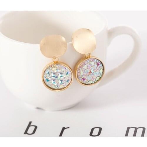 New Fashion Round Drop Earrings Womens Geometric Mermaid Sequins Alloy 2 Color Earrings Korean Gold Color Jewelry Gifts