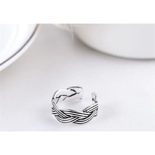 New Retro Woven 925 Sterling Silver Jewelry Not Allergic Personality Flower Line Winding Exquisite Opening Rings SR475