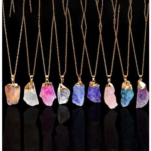 Gold Color Colorful Irregular Shape Natural Stone Druzy Drusy Pendant Necklace For Women Crystal Quartz Necklace