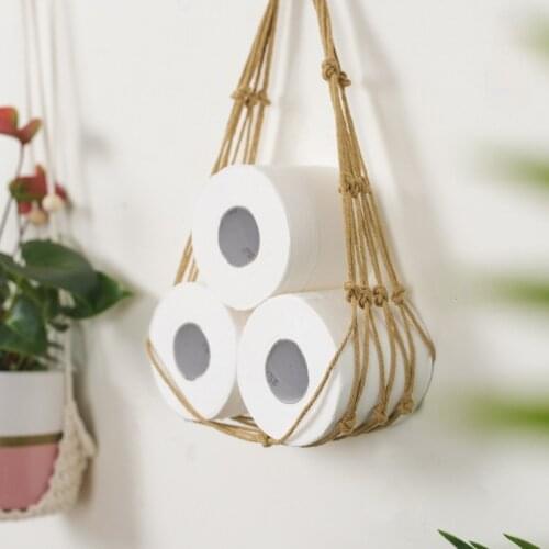 Hanging Cotton Rope Holder For Toilet Paper Magazine Books Holder Home Hotel Storage Hanging Pocket Rack Bathroom Decoration