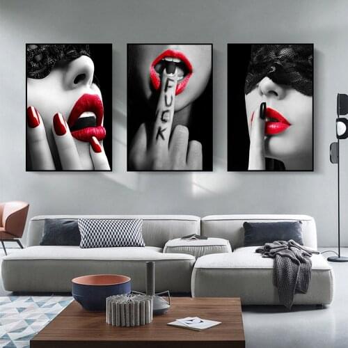 Sexy Red Lips Woman Portrait Art Mural Cuadros Posters and Prints Canvas Art Scandinavian Wall Art Picture for Living Room Decor